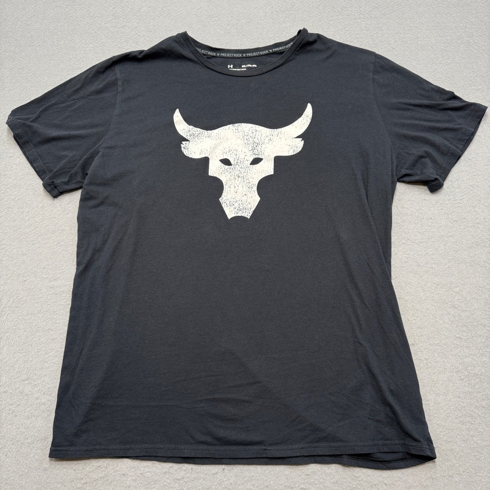 Under Armour T-Shirt Men's 2XL Black Project Rock Brahma Bull Graphic Loose Fit